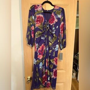 Julia Jordan Blue Floral Midi Dress 3/4 Sleeve NWT Elegant Boho Feminine Size 2